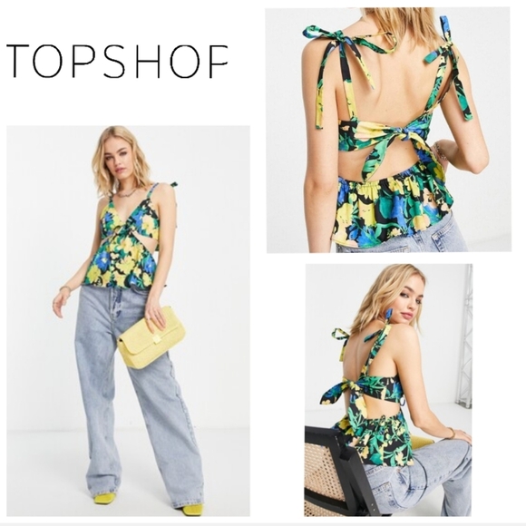 💛Topshop Tropical Floral Cutout Peplum Camisole. Size 8 - Picture 1 of 16
